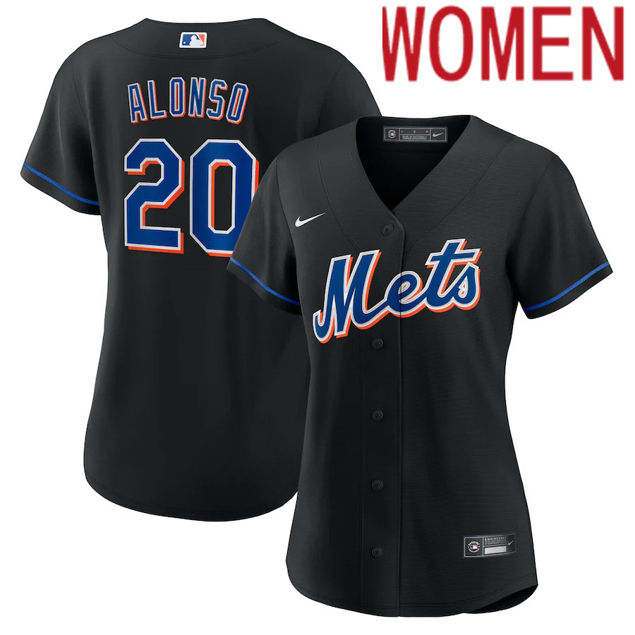 Custom Women New York Mets #20 Pete Alonso Nike Black 2022 Alternate Replica Player MLB Jersey
